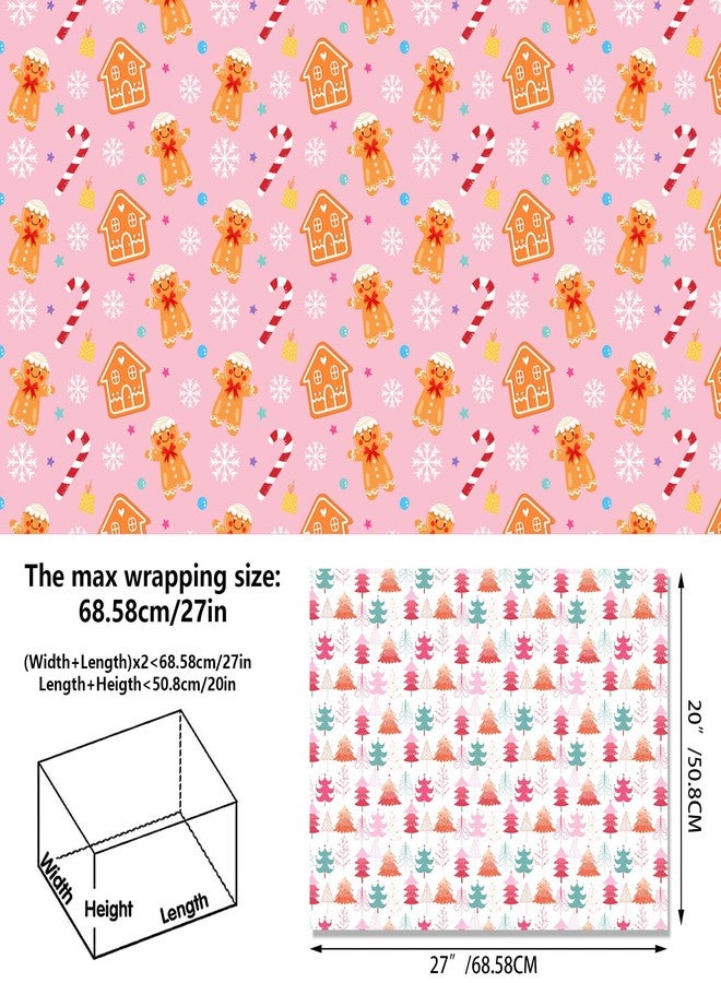 هواف ورق تغليف هدايا عيد الميلاد الوردي من HOWAF، ١٢ ورقة، ورق تغليف هدايا عيد الميلاد الوردي، حلوى عيد الميلاد على شكل عصا زنجبيل مطوية بشكل مسطح، مثالية لصنع هدايا عيد الميلاد وأعياد الميلاد. - Image 3